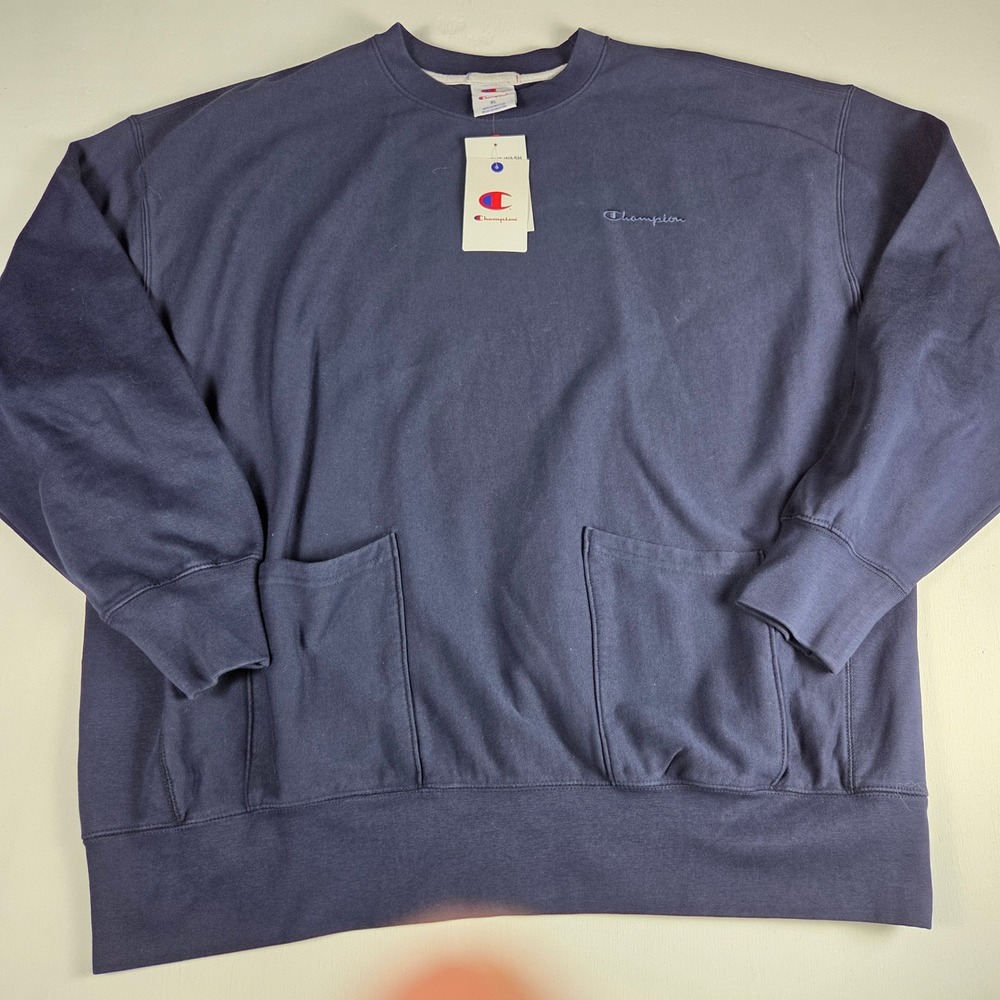 Champion Rewind Vintage Wash Navy Sweatshirt XL Front Pockets CPM2531 NEW